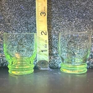 2 Small Glasses Etched Depression Glass Willow Moon by Pioneer Japan Vintage